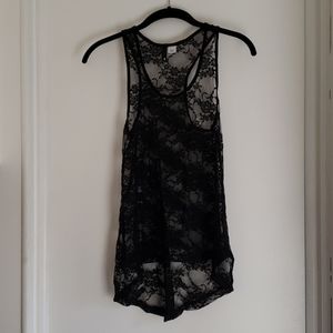 Black lace halter cut top